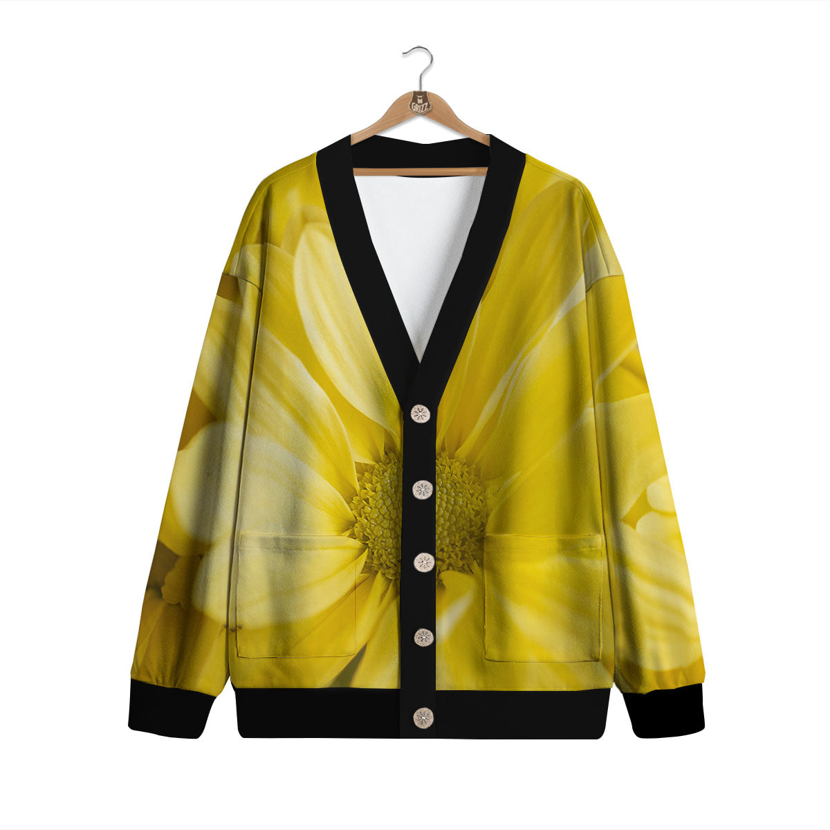 Flower Daisy Yellow Print Cardigan-grizzshop