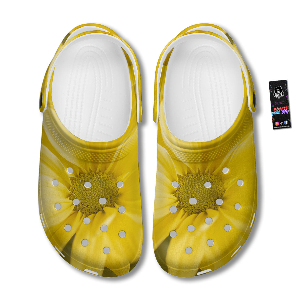 Flower Daisy Yellow Print Clog-grizzshop