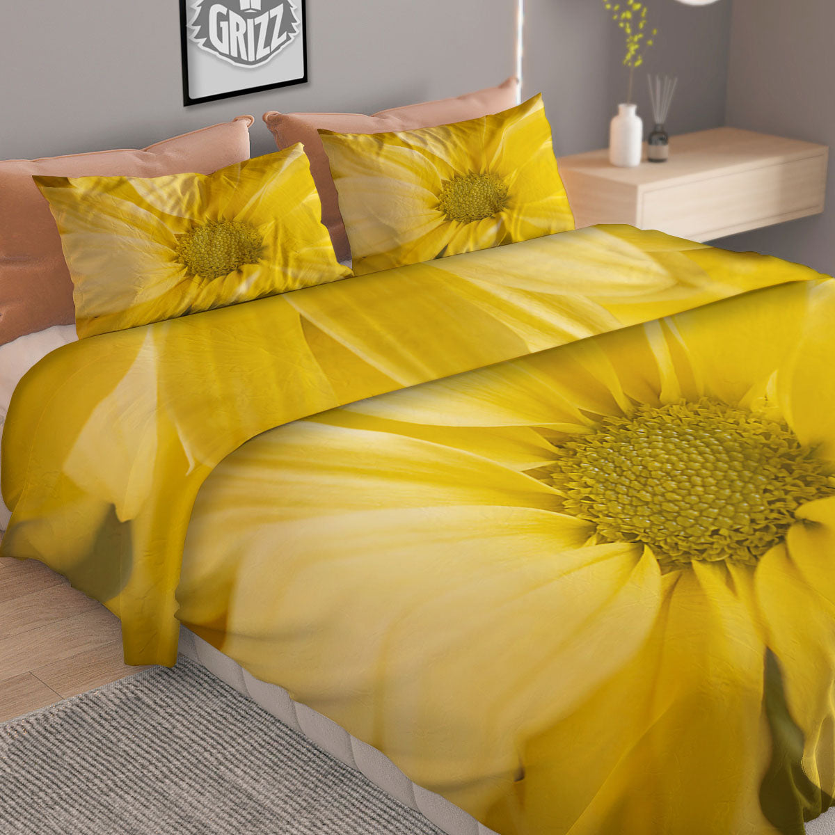 Flower Daisy Yellow Print Duvet Cover Bedding Set
