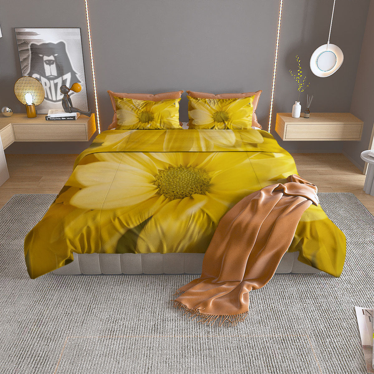 Flower Daisy Yellow Print Duvet Cover Bedding Set