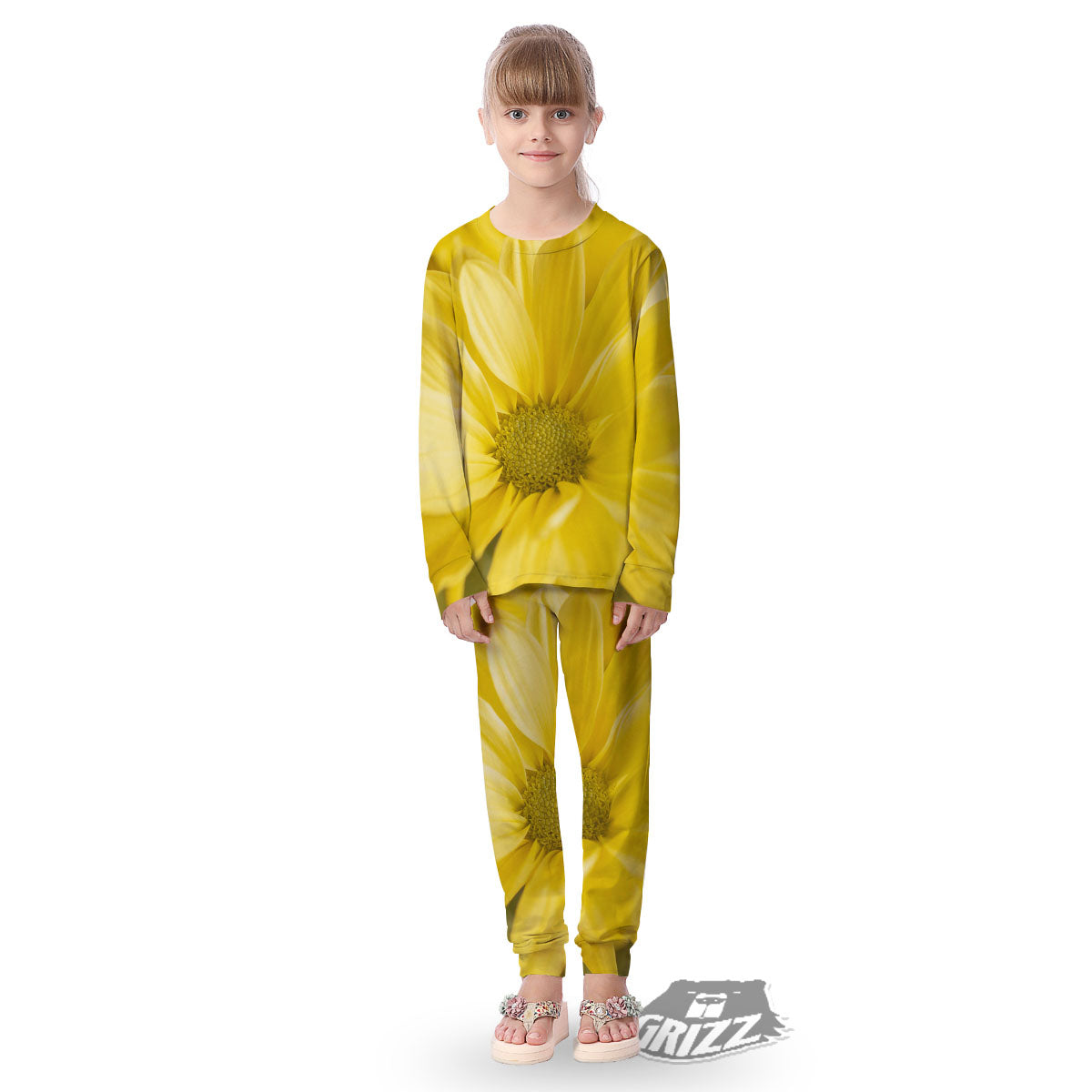 Flower Daisy Yellow Print Kid's Pajamas-grizzshop