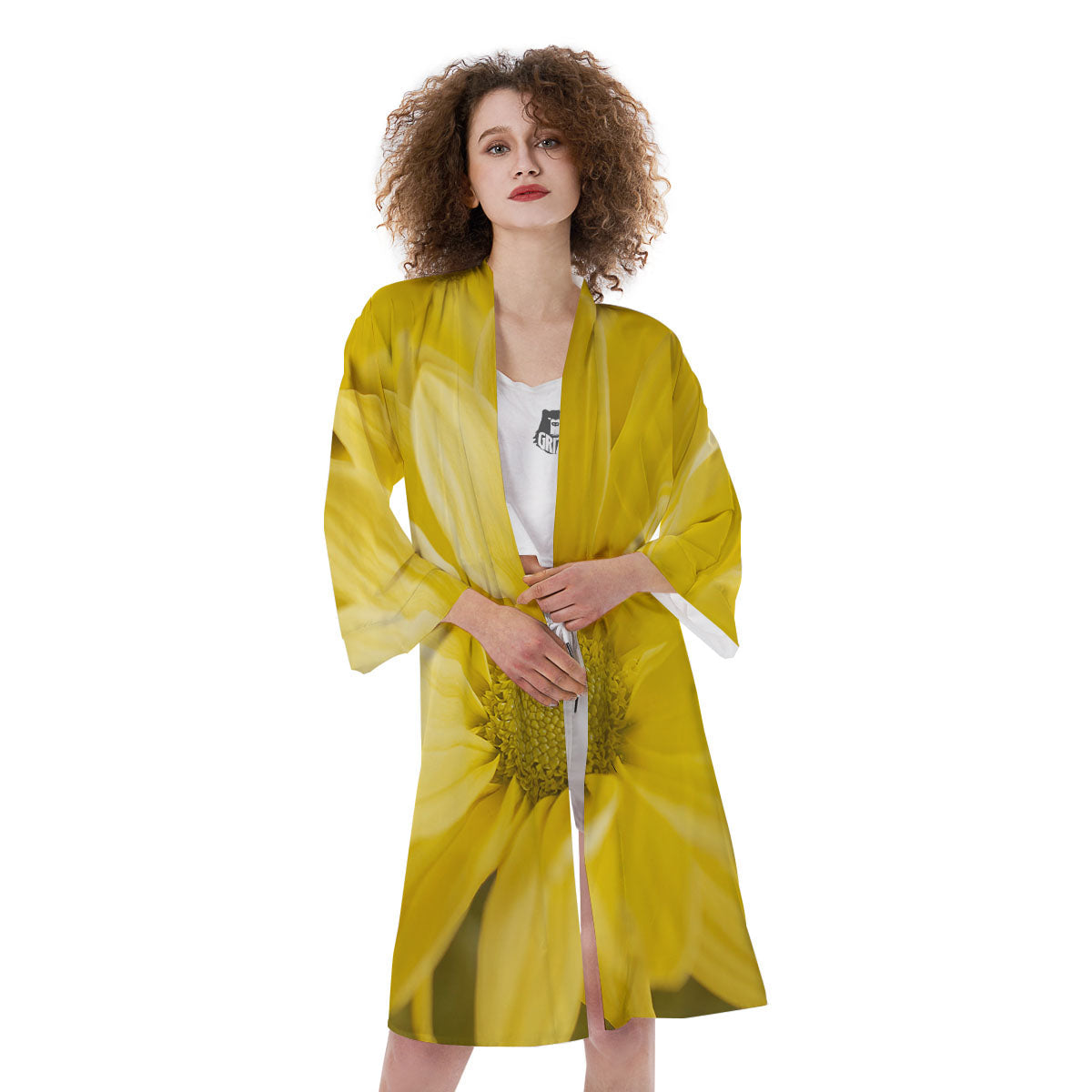 Flower Daisy Yellow Print Kimono-grizzshop