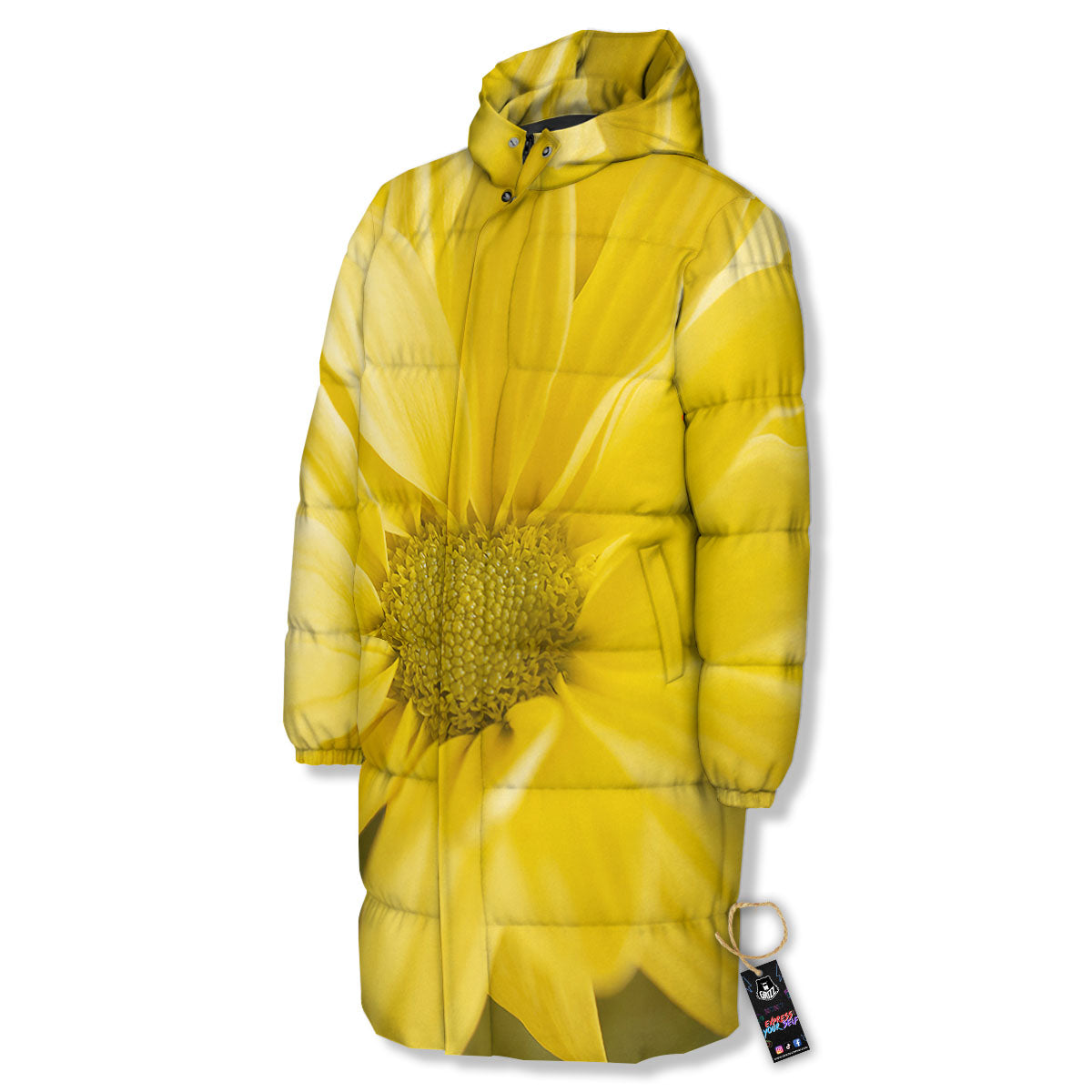 Flower Daisy Yellow Print Long Down Jacket-grizzshop