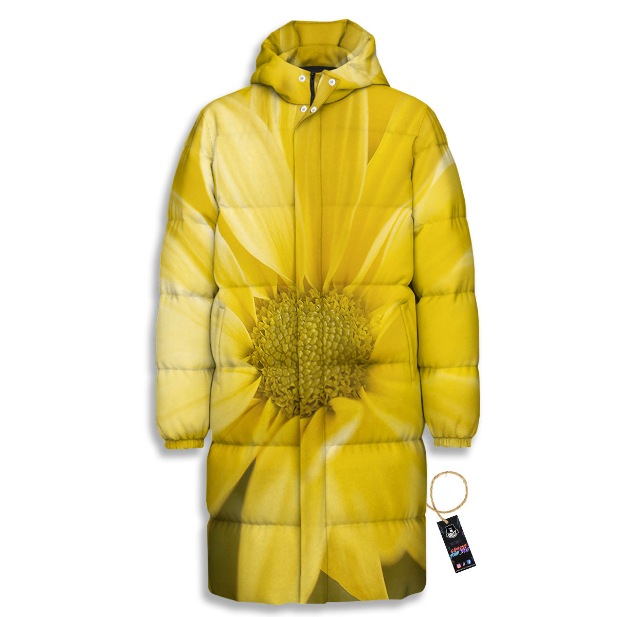 Flower Daisy Yellow Print Long Down Jacket-grizzshop