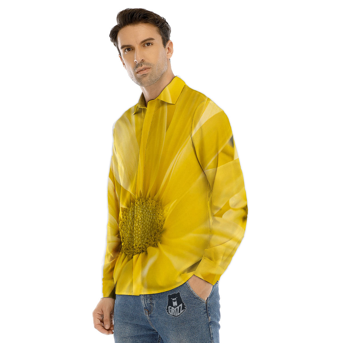 Flower Daisy Yellow Print Men's Dress Shirts-grizzshop