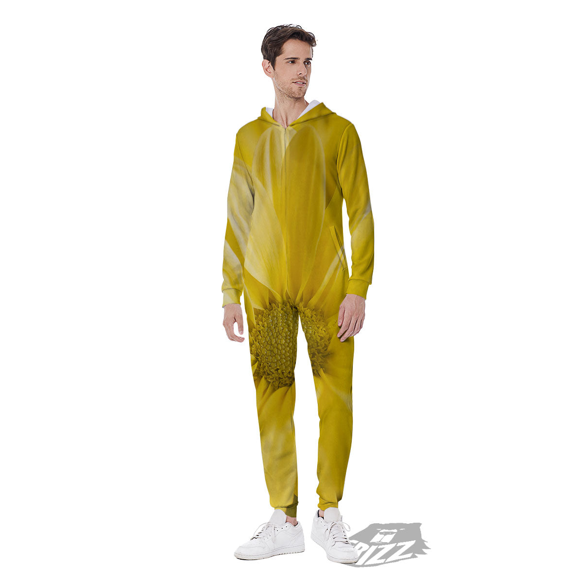 Flower Daisy Yellow Print Men's Jumpsuit-grizzshop