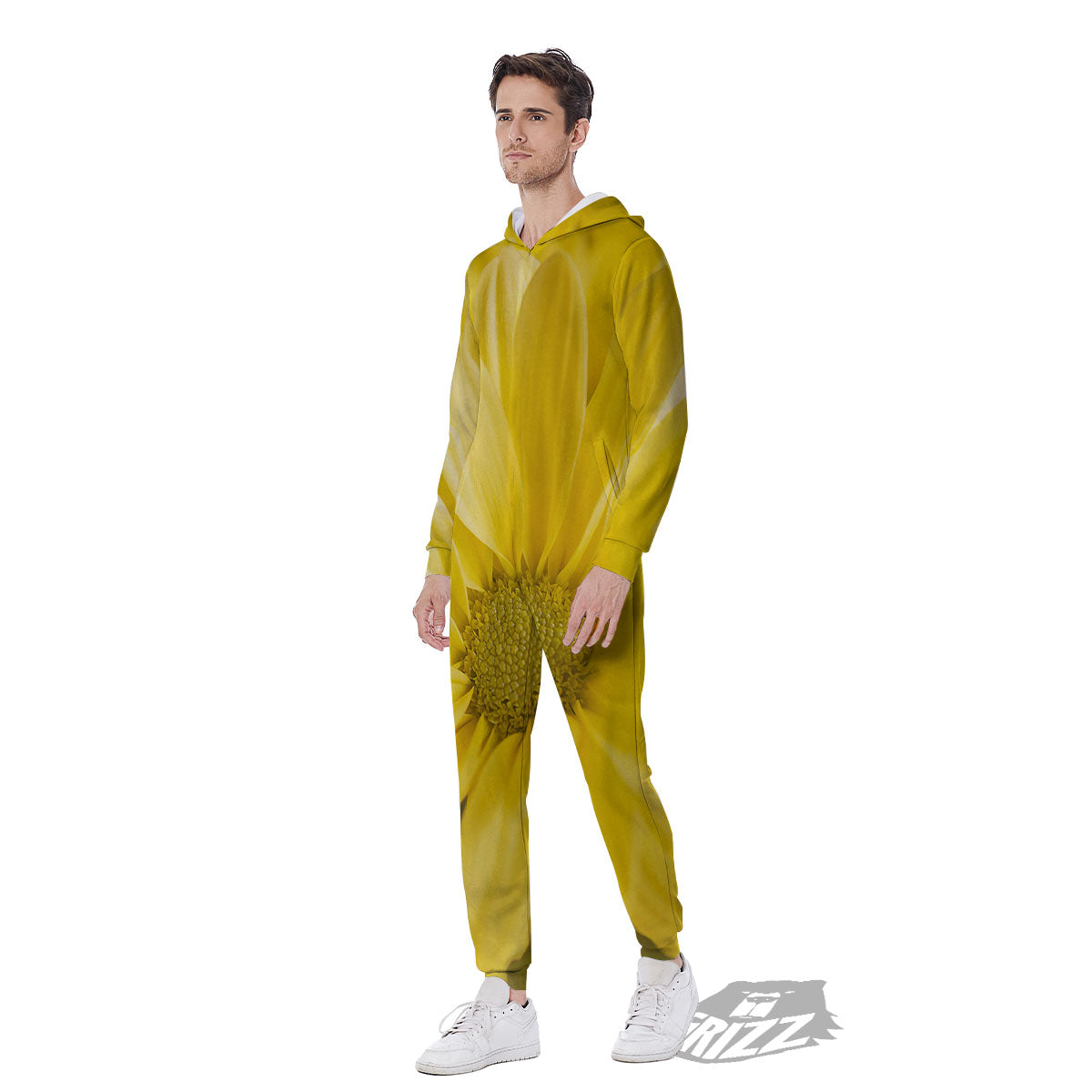 Flower Daisy Yellow Print Men's Jumpsuit-grizzshop