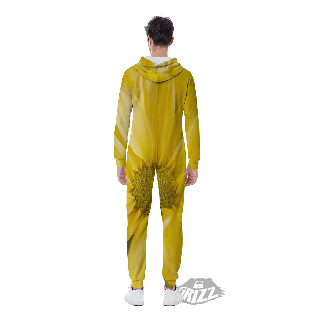 Flower Daisy Yellow Print Men's Jumpsuit-grizzshop