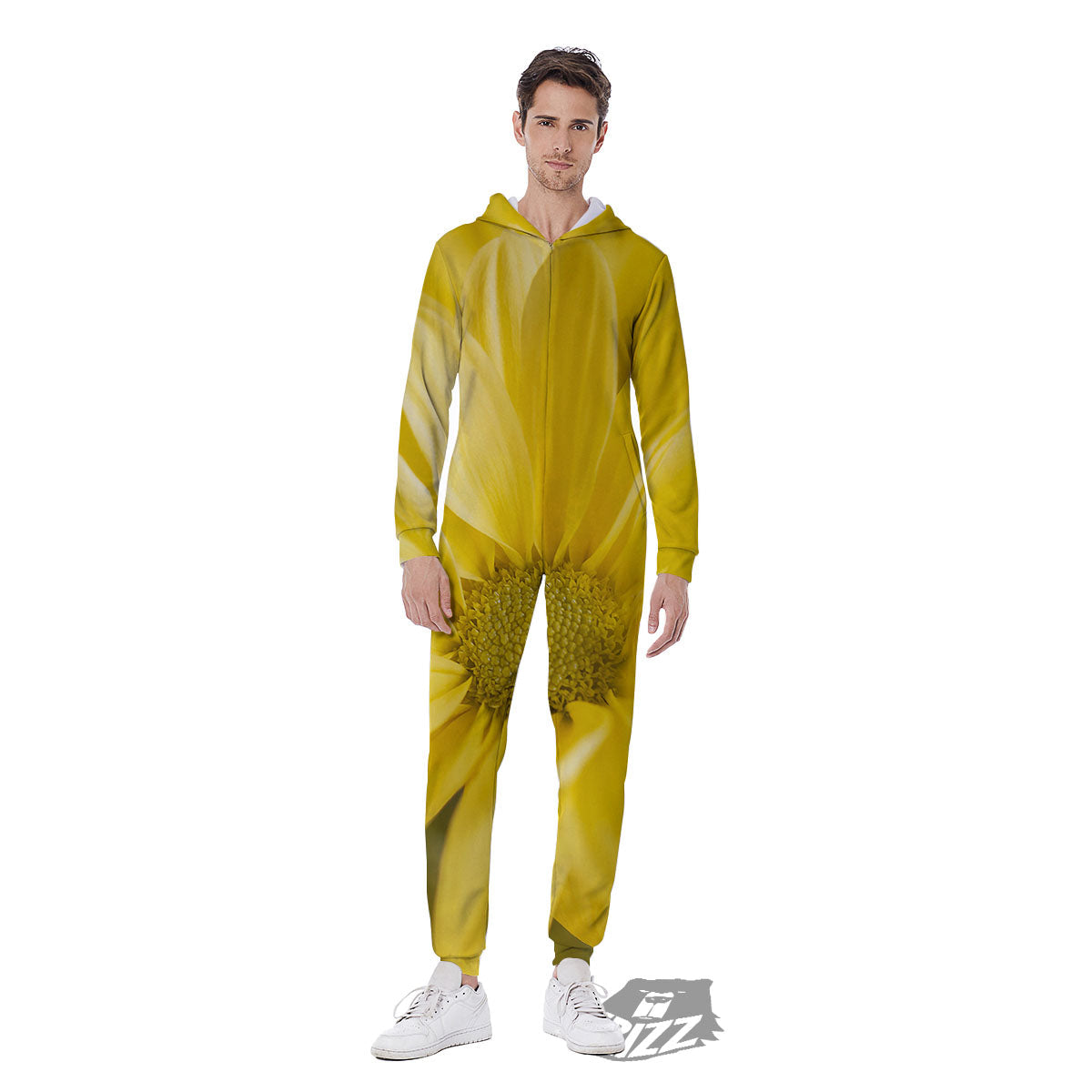 Flower Daisy Yellow Print Men's Jumpsuit-grizzshop