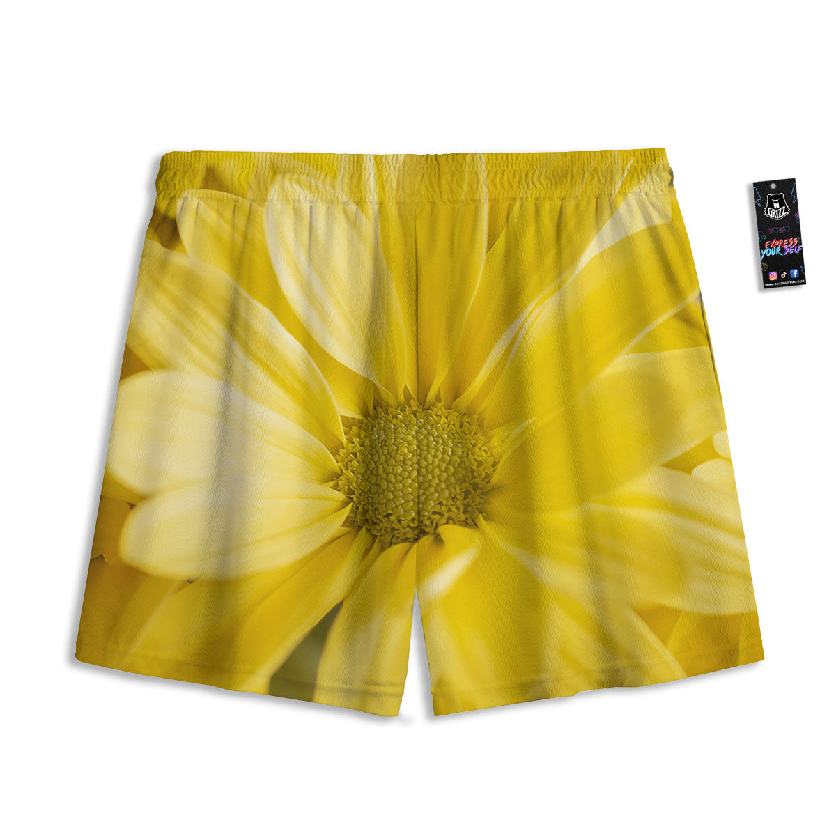 Flower Daisy Yellow Print Mesh Shorts
