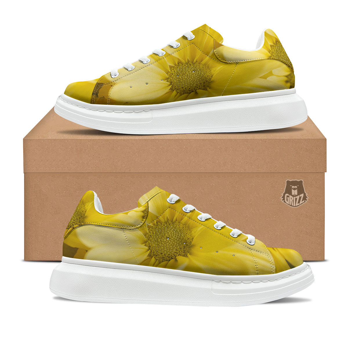 Flower Daisy Yellow Print Platform Shoes-grizzshop
