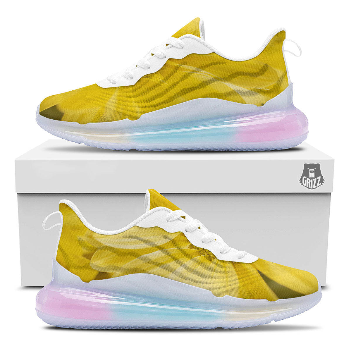 Flower Daisy Yellow Print Running Sneakers-grizzshop