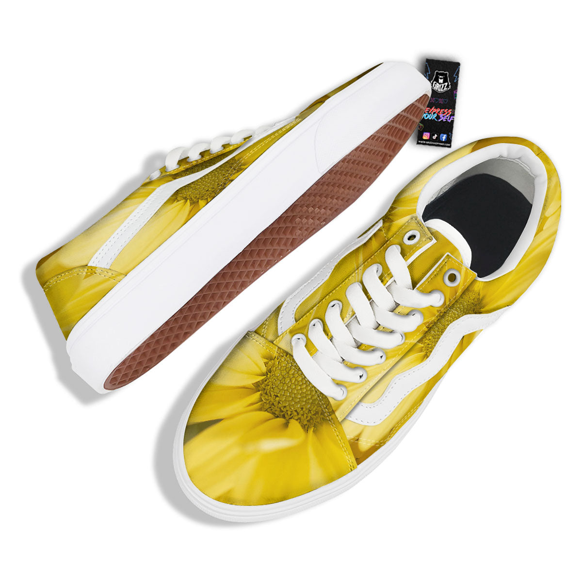Flower Daisy Yellow Print Skate Shoes-grizzshop
