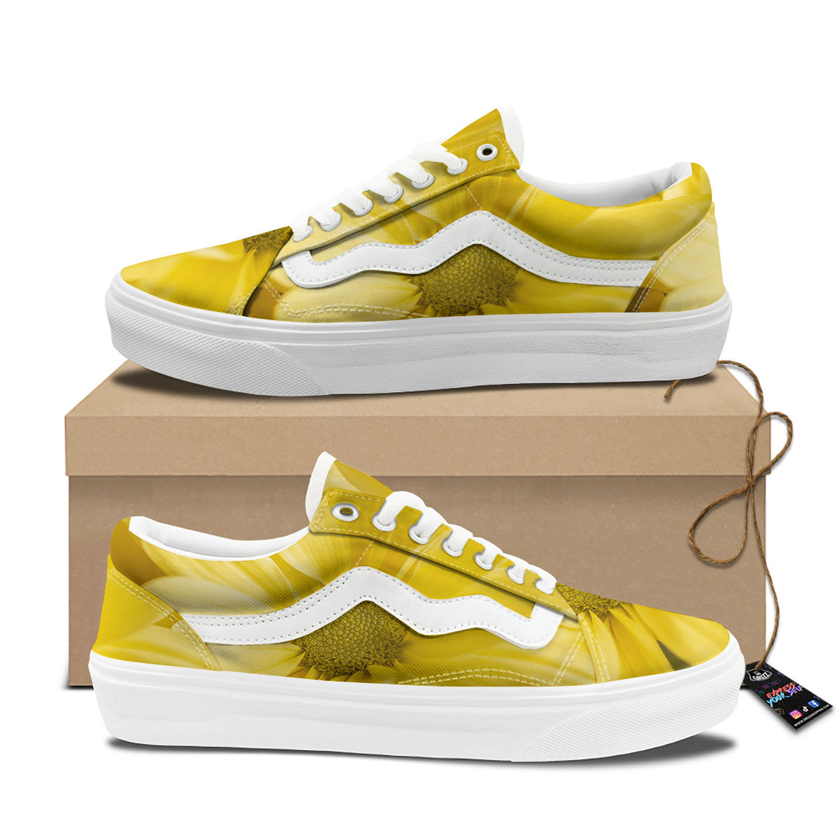 Flower Daisy Yellow Print Skate Shoes-grizzshop