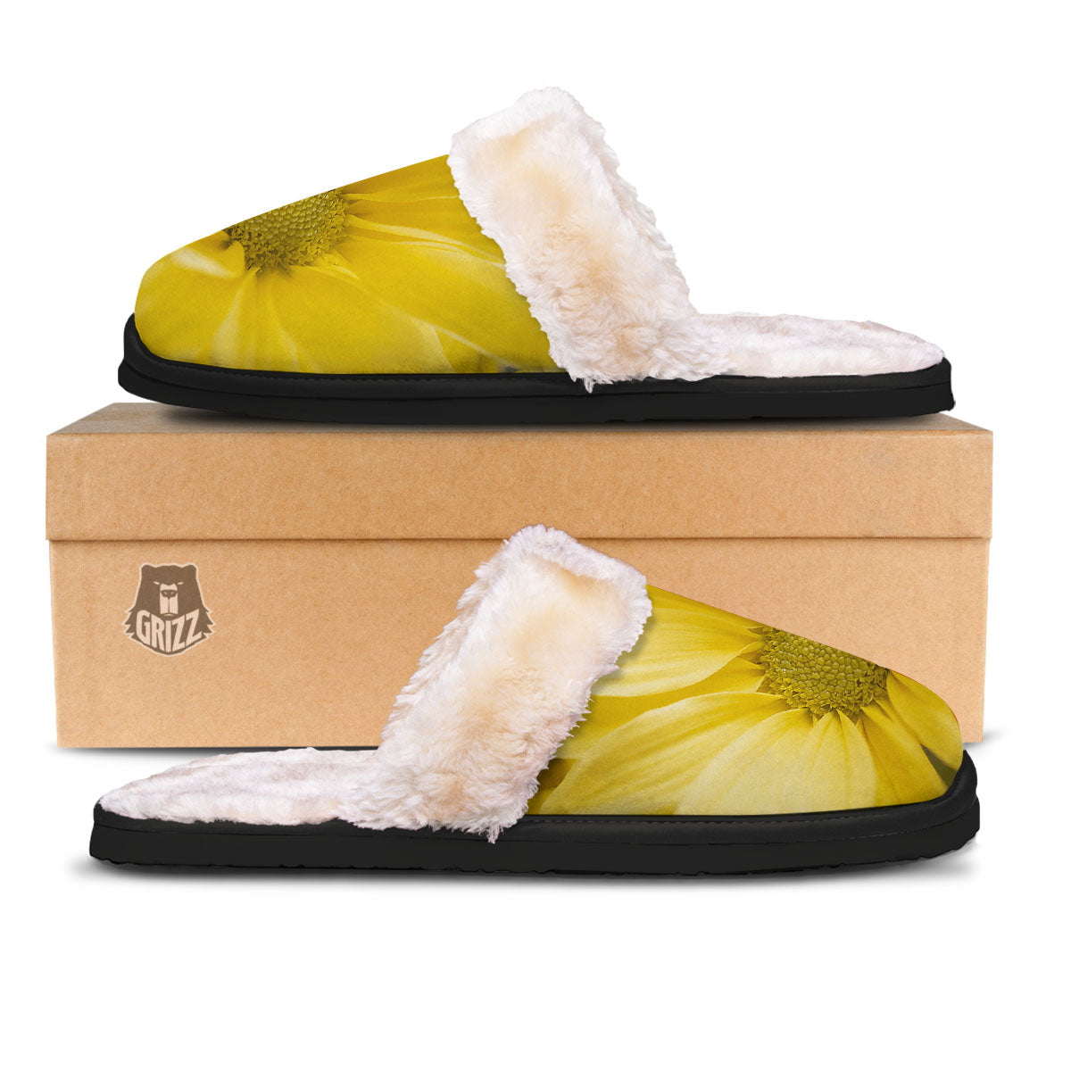 Flower Daisy Yellow Print Slippers-grizzshop