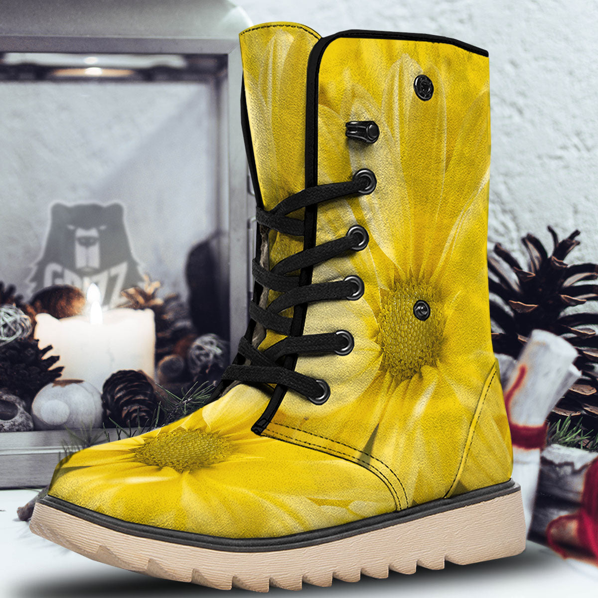 Flower Daisy Yellow Print Snow Boots-grizzshop