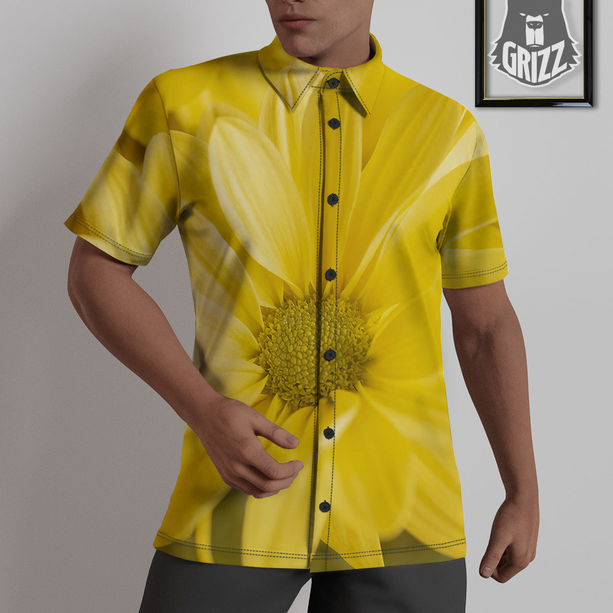 Flower Daisy Yellow Print Untucked Shirts-grizzshop