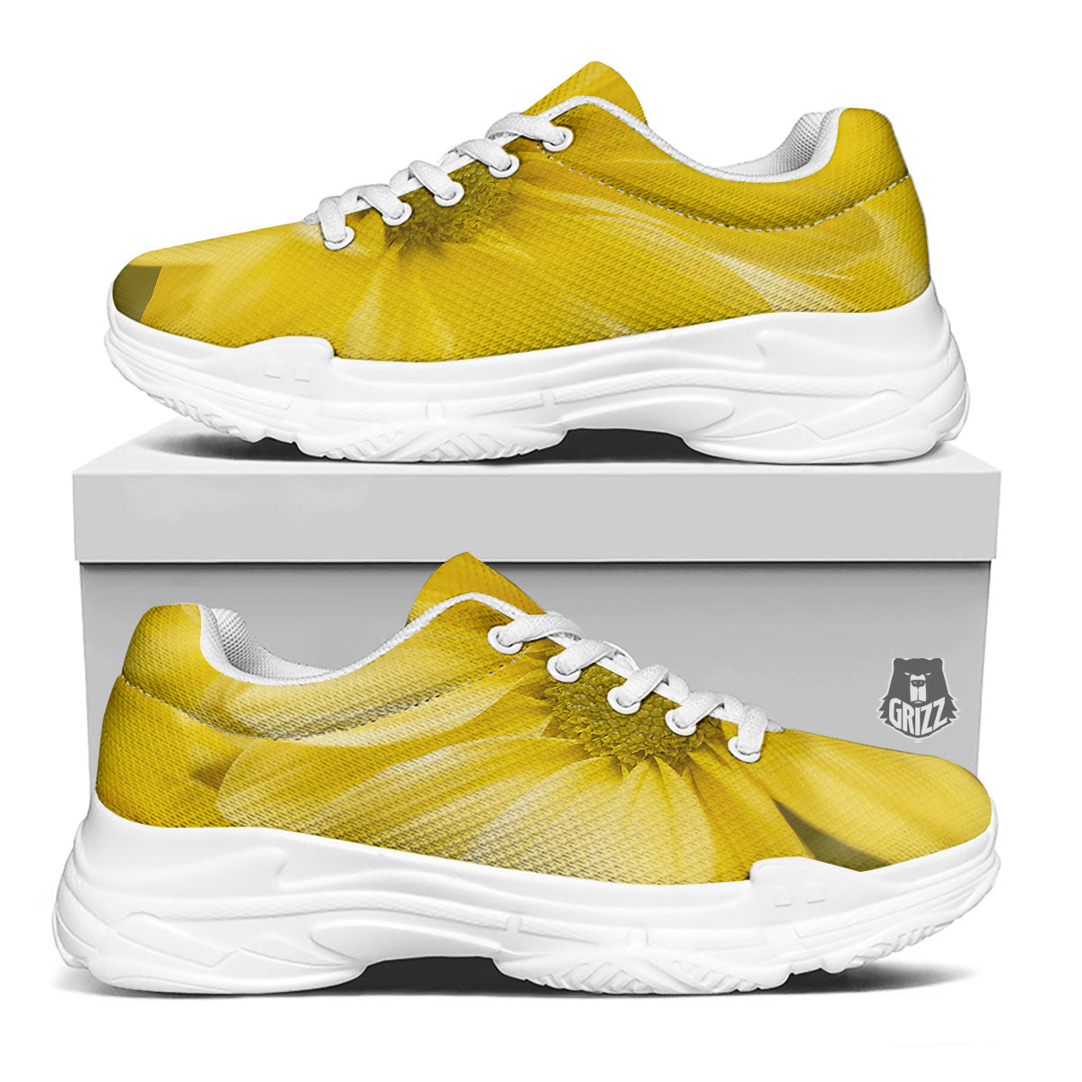Flower Daisy Yellow Print White Chunky Shoes-grizzshop