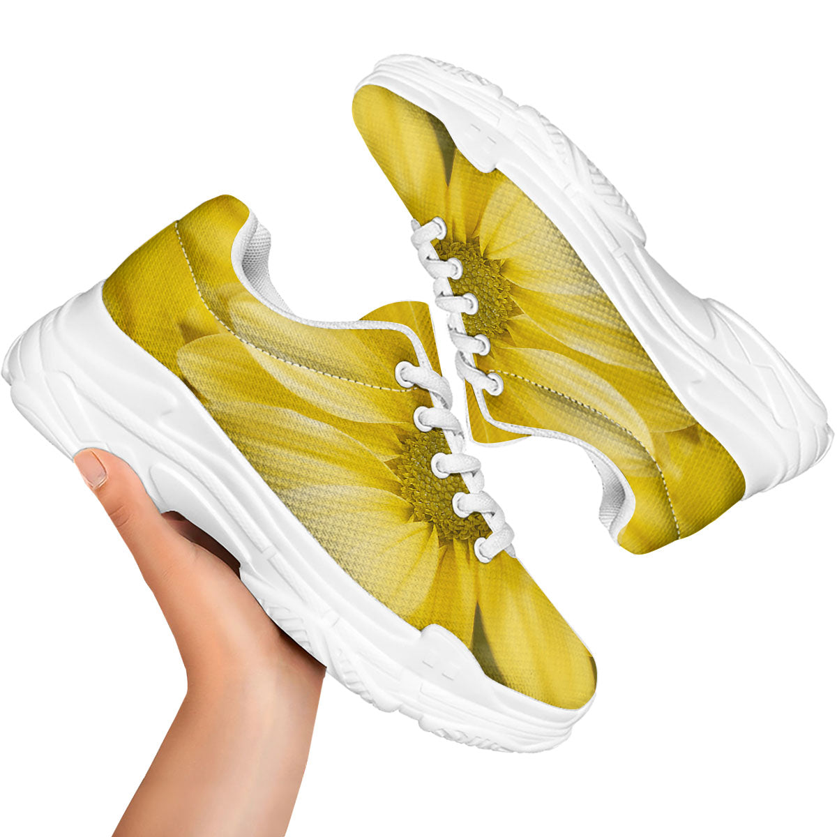 Flower Daisy Yellow Print White Chunky Shoes-grizzshop
