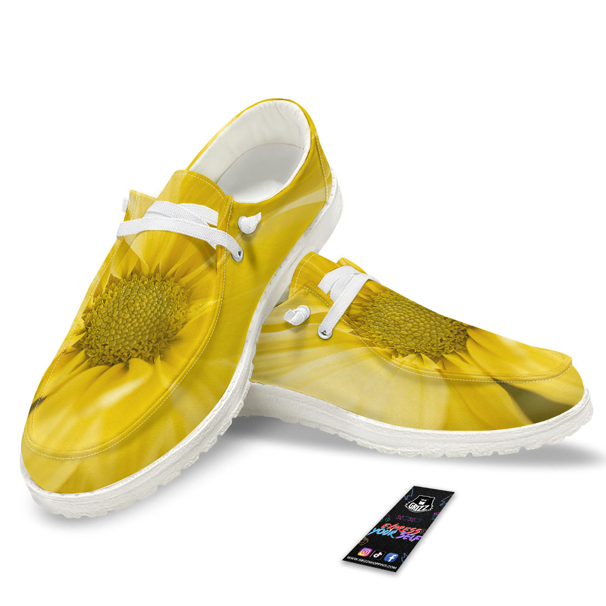 Flower Daisy Yellow Print White Loafers-grizzshop
