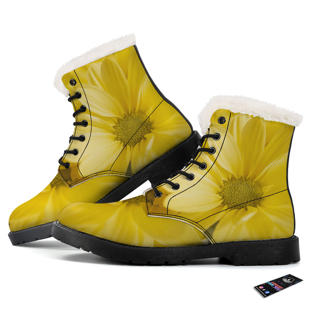 Flower Daisy Yellow Print Winter Boots-grizzshop