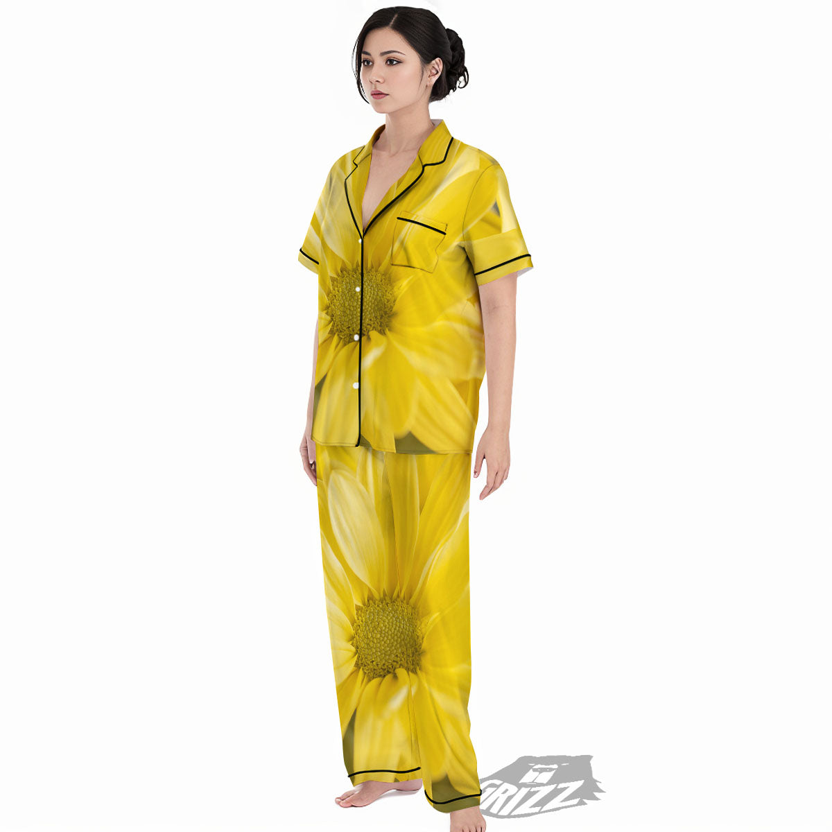 Flower Daisy Yellow Print Women's Pajamas Set-grizzshop