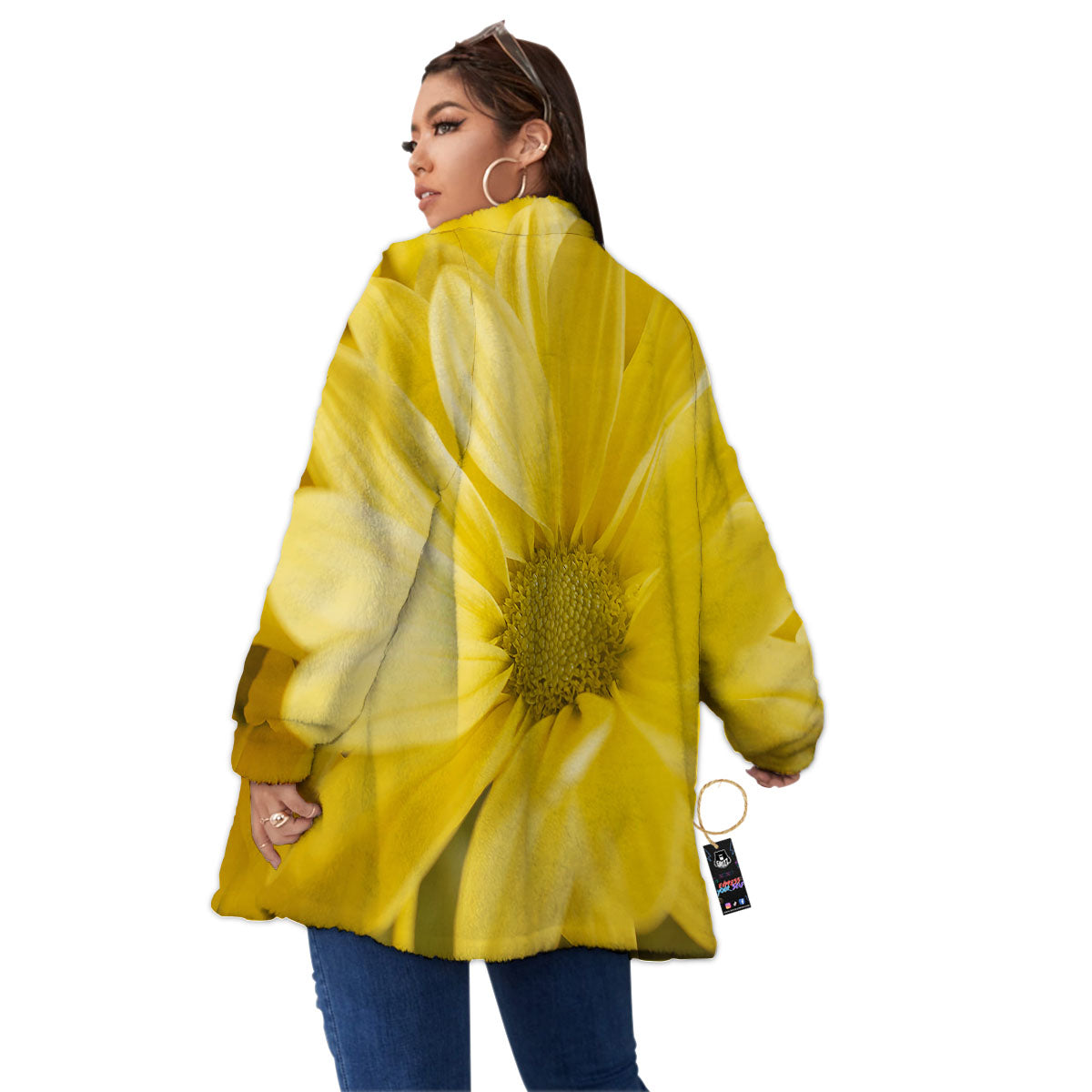 Flower Daisy Yellow Print Women's Sherpa Jacket-grizzshop