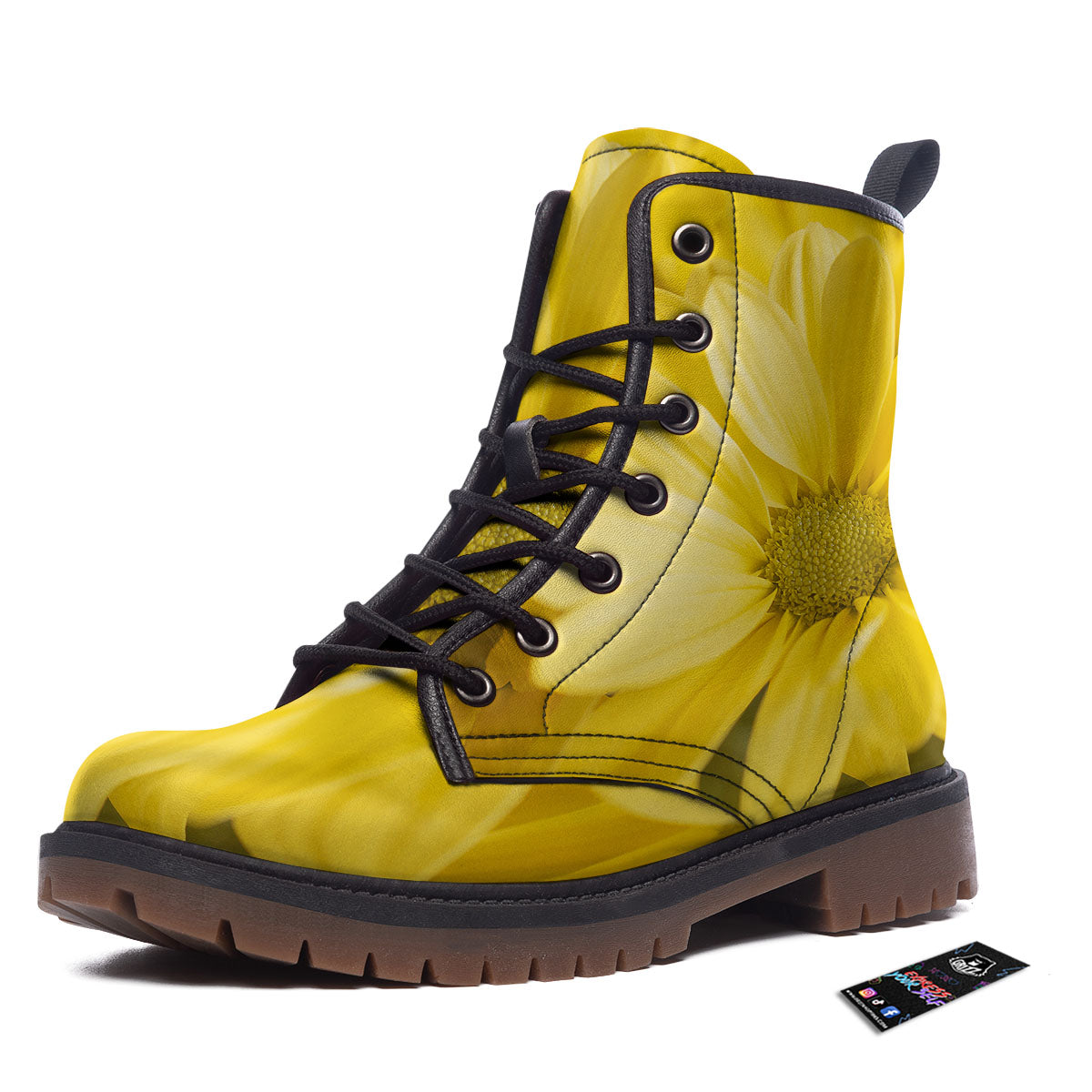 Flower Daisy Yellow Print Work Boots-grizzshop