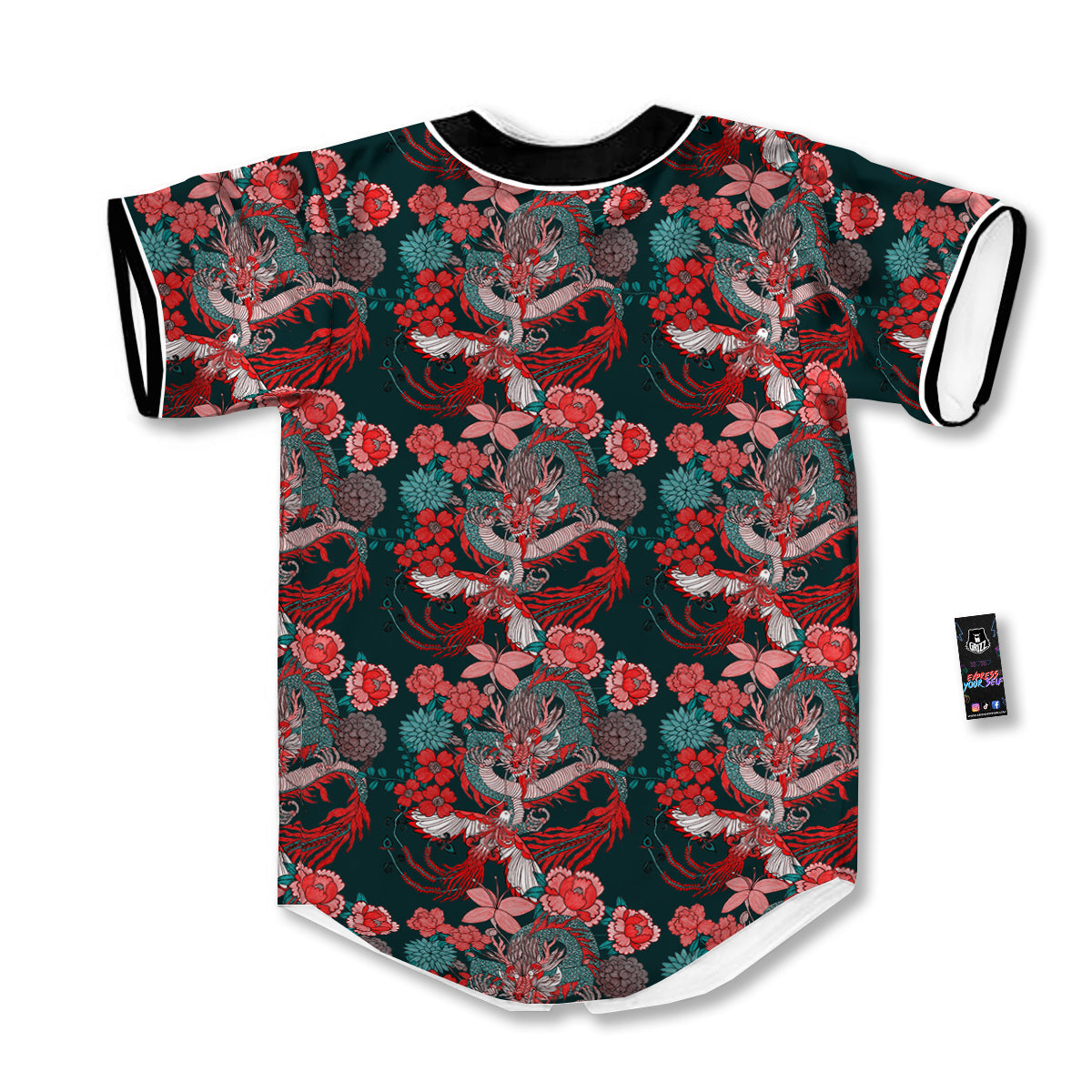 Flower Dragon Vintage Print Pattern Baseball Jersey-grizzshop