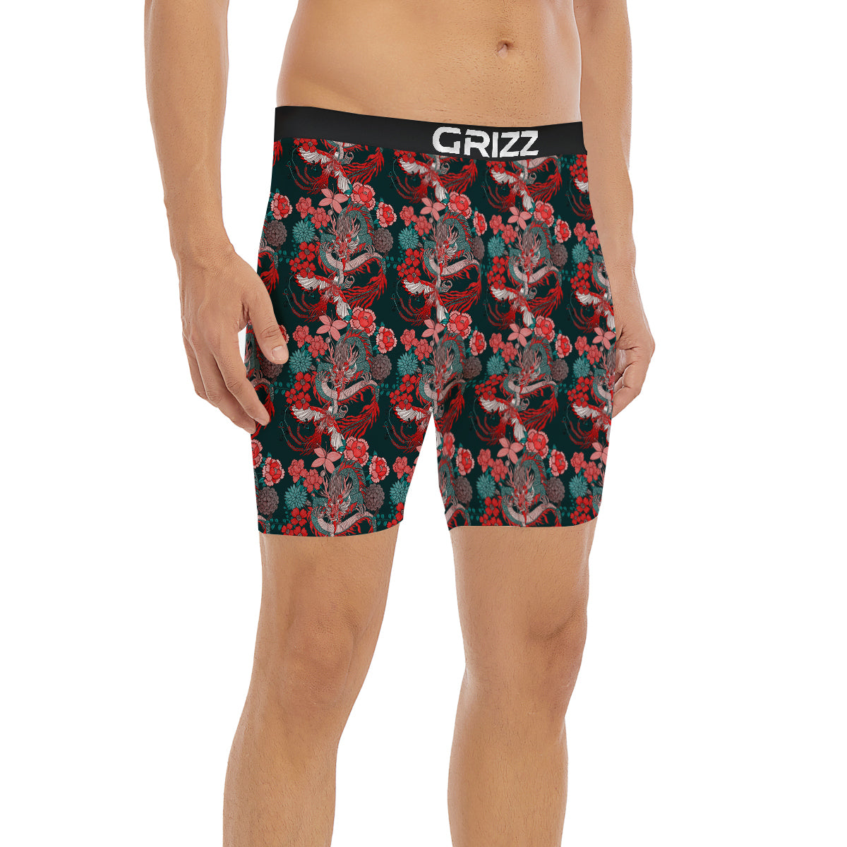 Flower Dragon Vintage Print Pattern Boxer Briefs-grizzshop