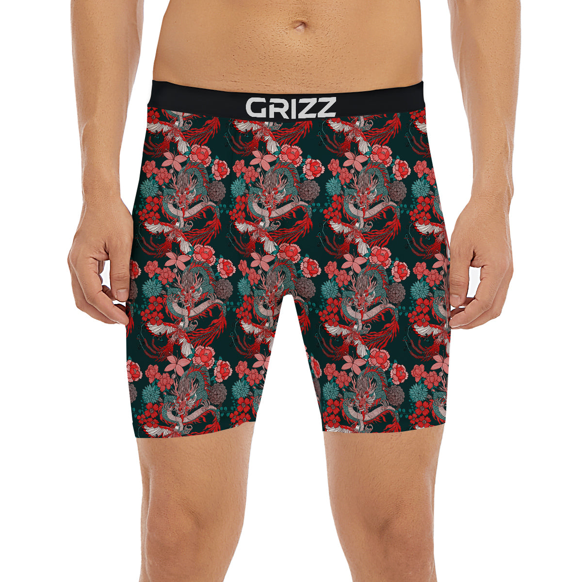 Flower Dragon Vintage Print Pattern Boxer Briefs-grizzshop