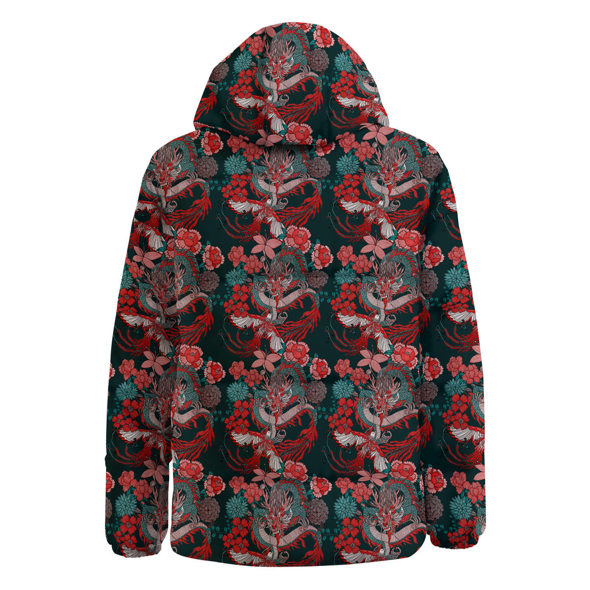 Flower Dragon Vintage Print Pattern Down Jacket-grizzshop