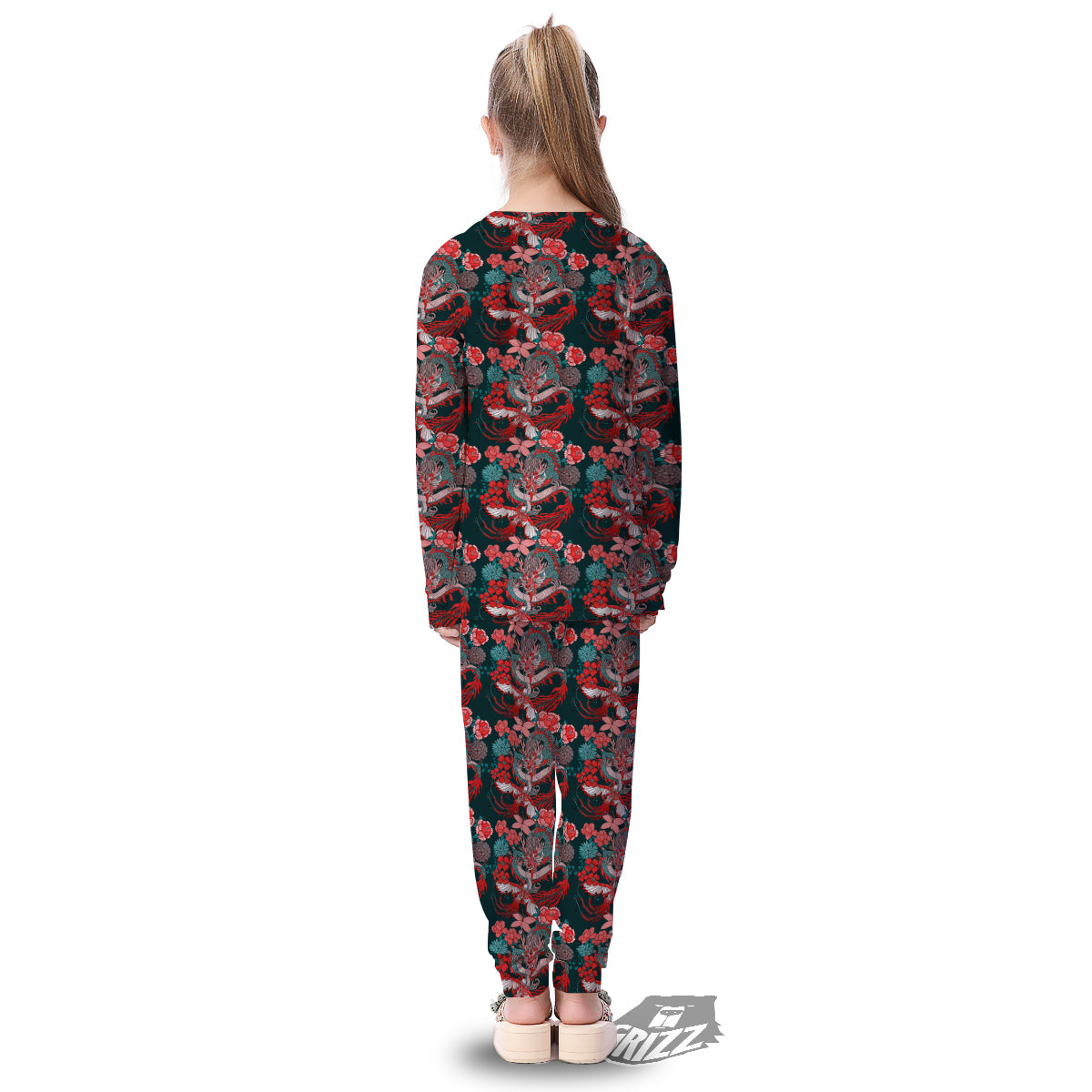 Flower Dragon Vintage Print Pattern Kid's Pajamas-grizzshop
