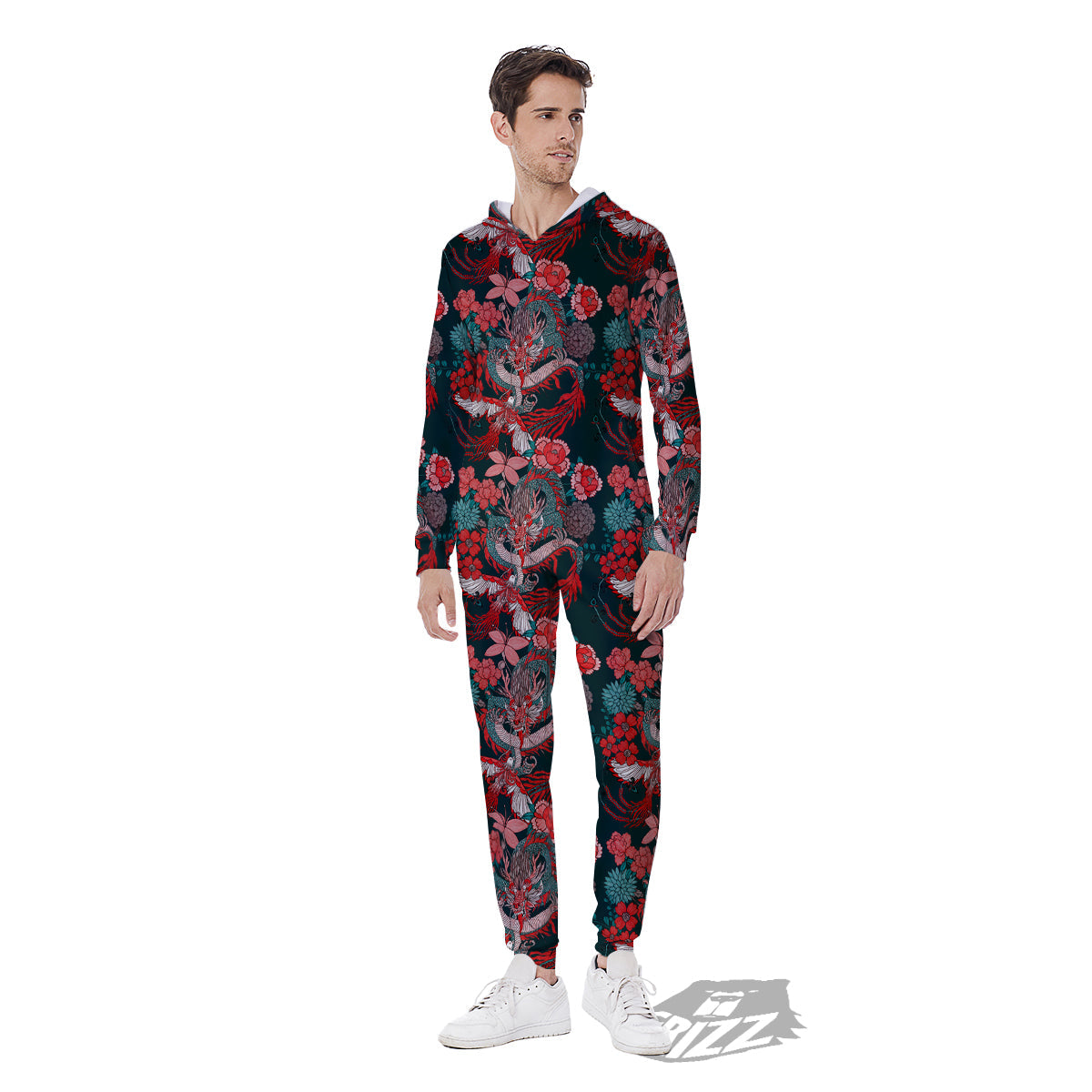 Flower Dragon Vintage Print Pattern Men's Jumpsuit-grizzshop