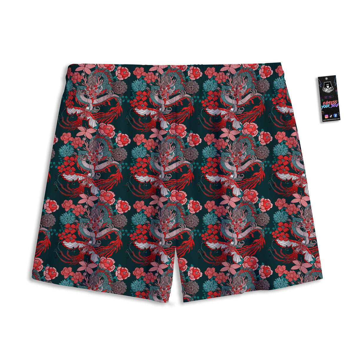 Flower Dragon Vintage Print Pattern Mesh Shorts