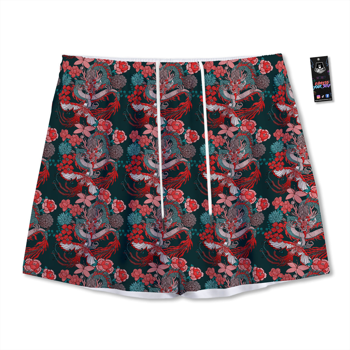 Flower Dragon Vintage Print Pattern Mesh Shorts