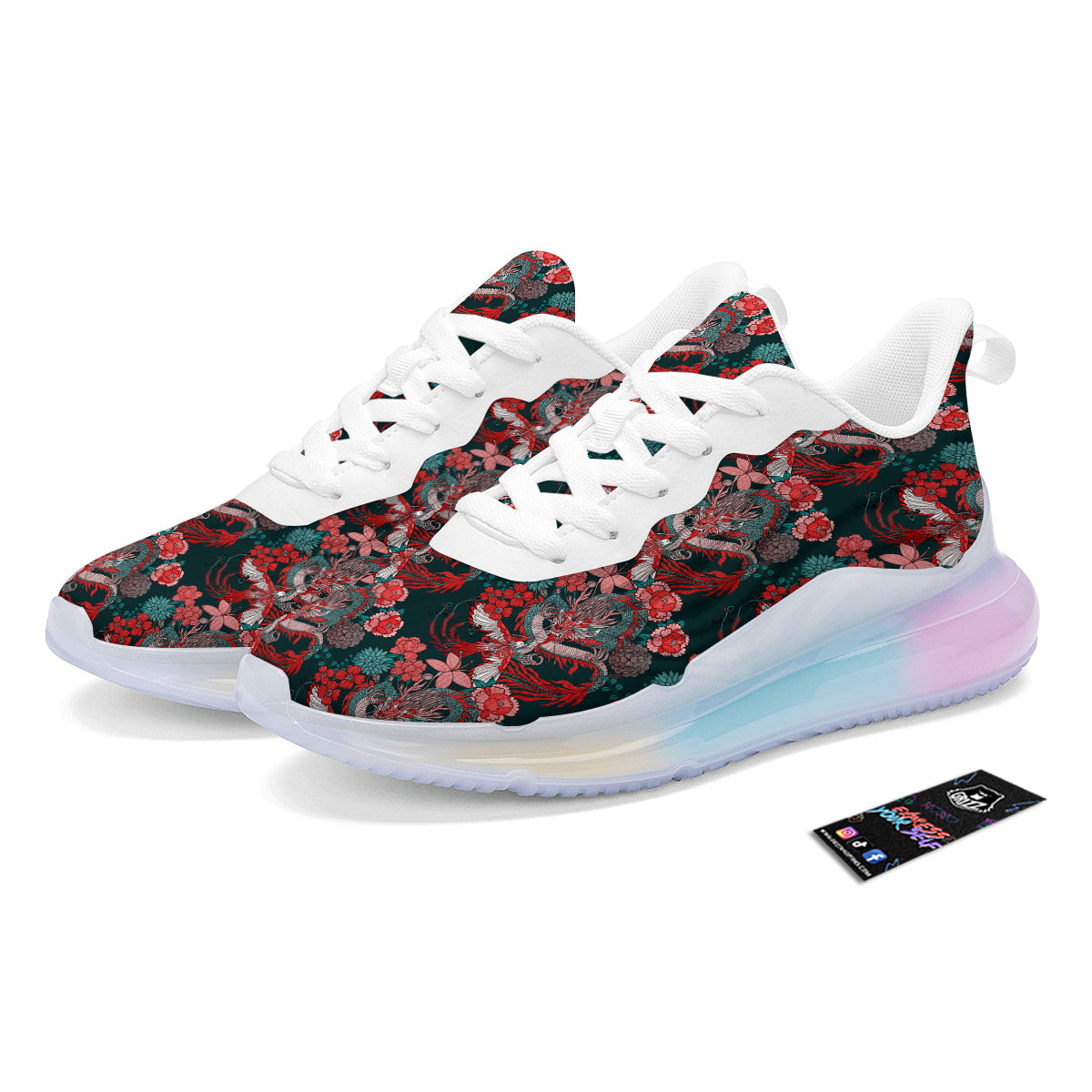 Flower Dragon Vintage Print Pattern Running Sneakers-grizzshop