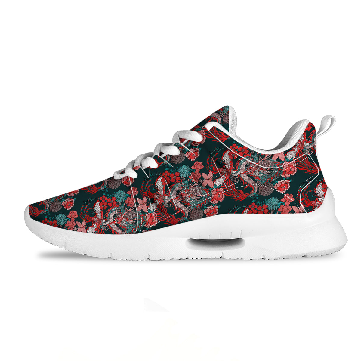 Flower Dragon Vintage Print Pattern Tennis Shoes-grizzshop