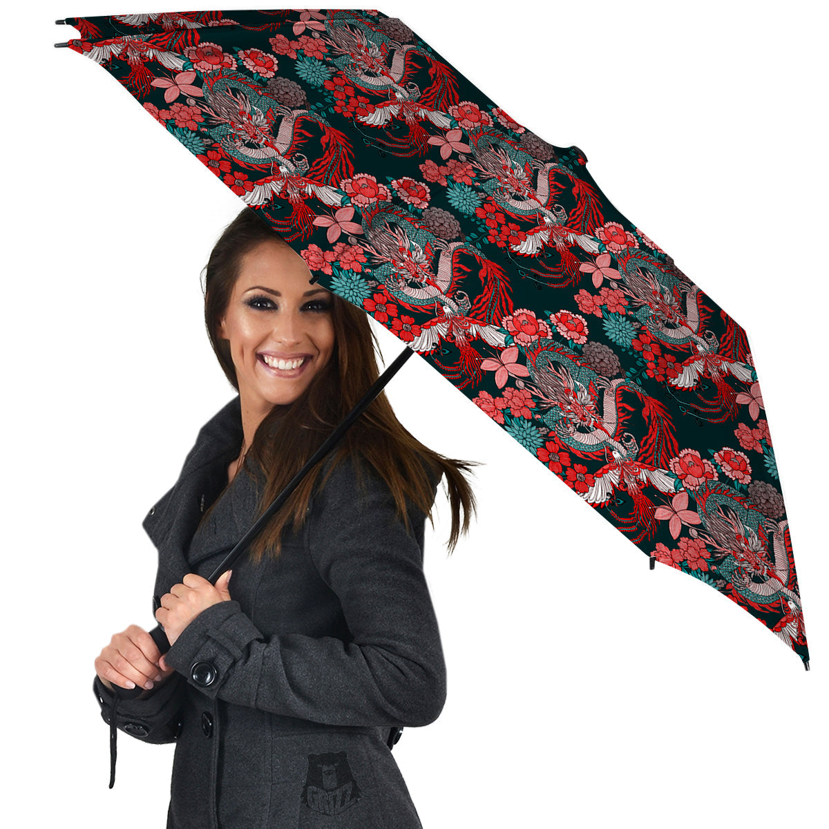 Flower Dragon Vintage Print Pattern Umbrella-grizzshop