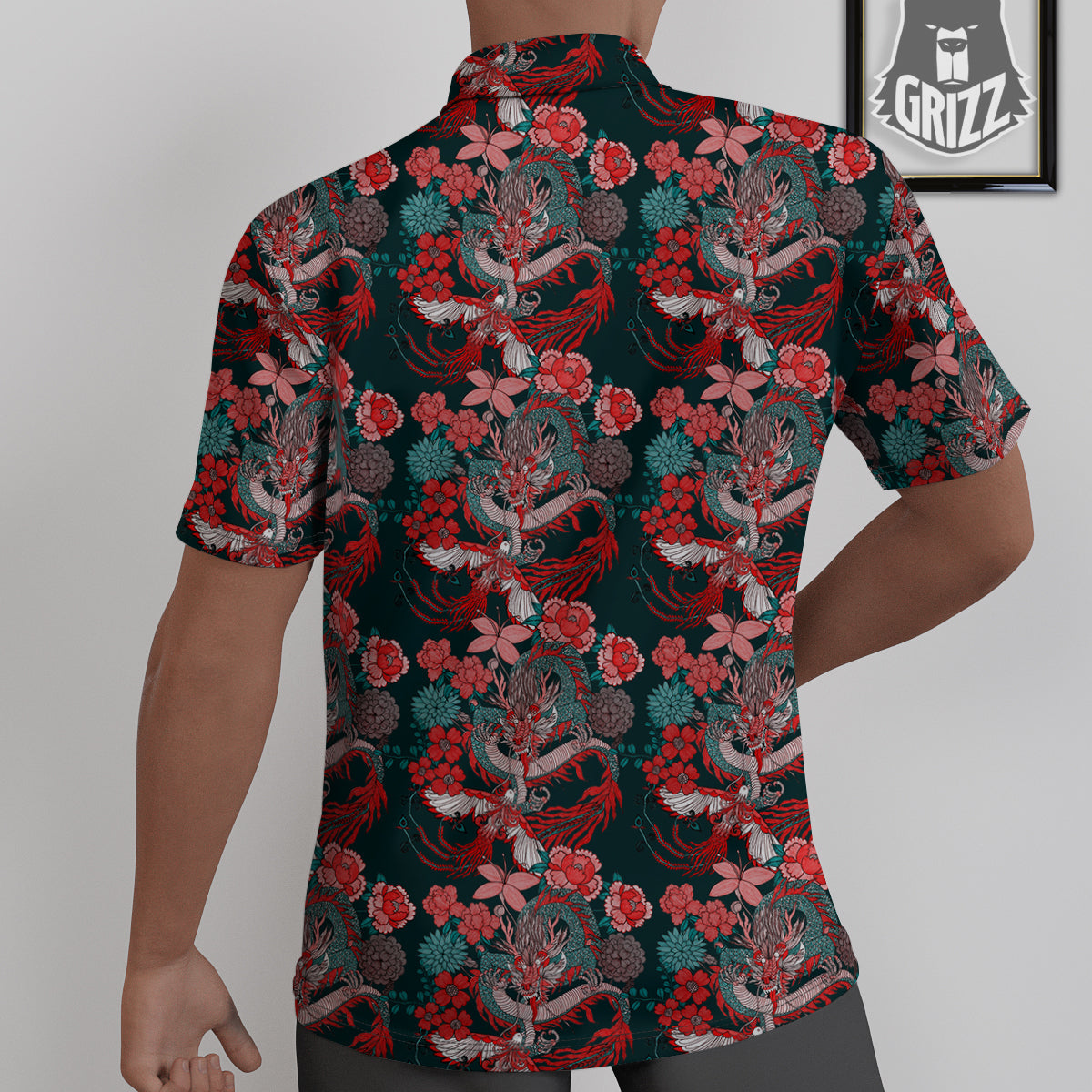 Flower Dragon Vintage Print Pattern Untucked Shirts-grizzshop
