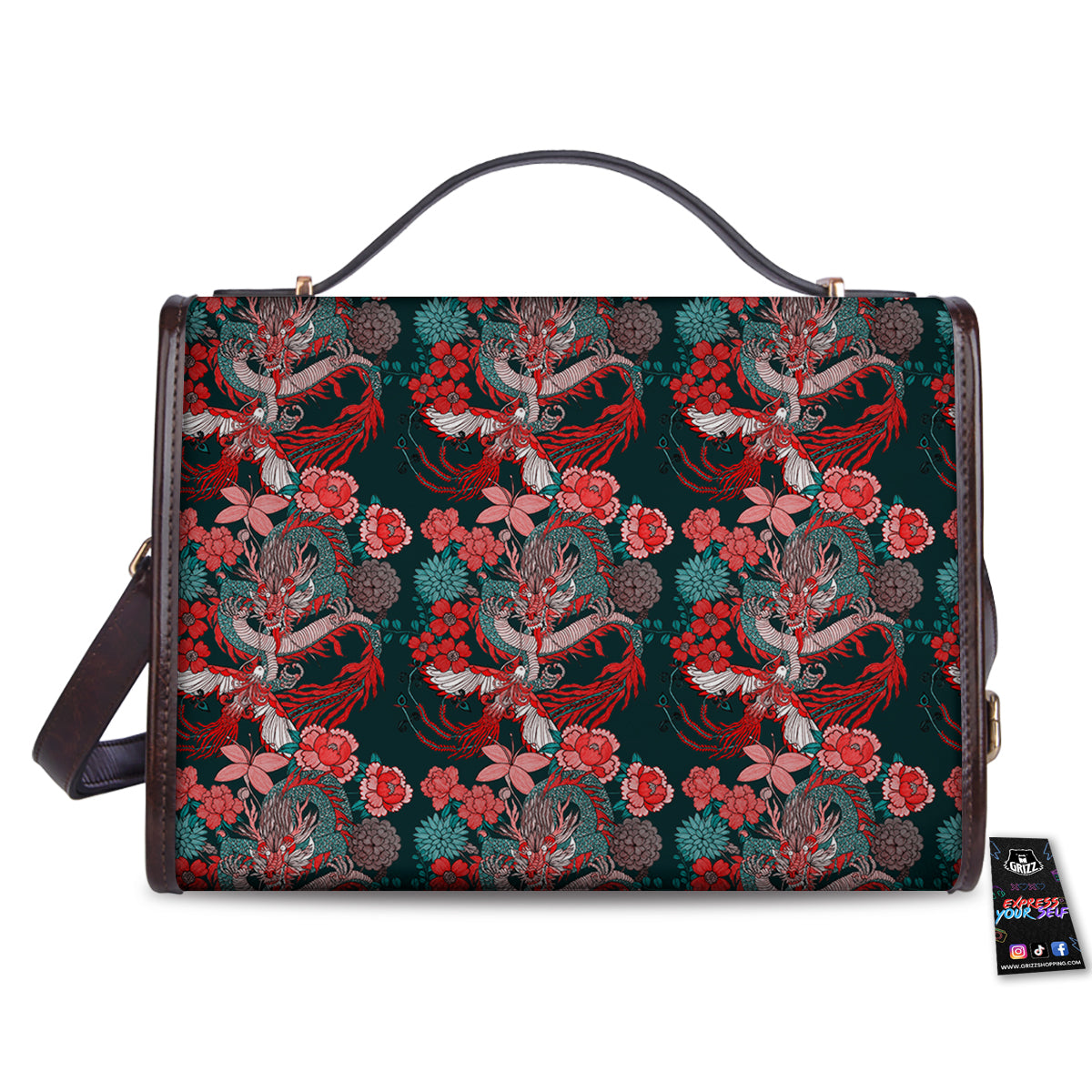 Flower Dragon Vintage Print Pattern Women's Satchel Bag-grizzshop