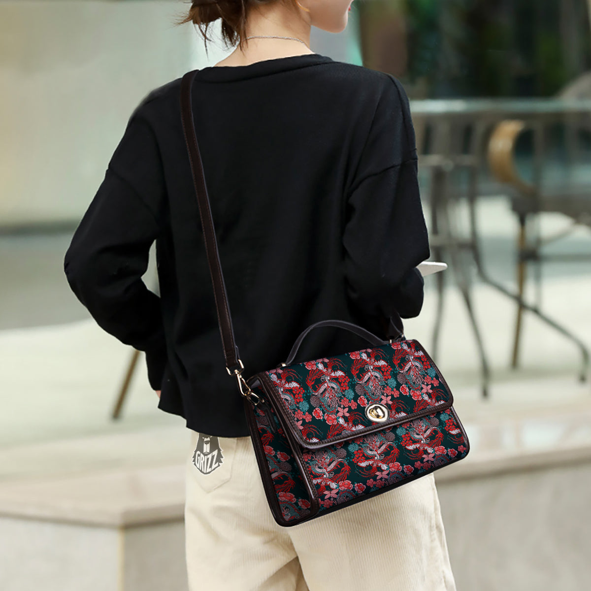 Flower Dragon Vintage Print Pattern Women's Satchel Bag-grizzshop