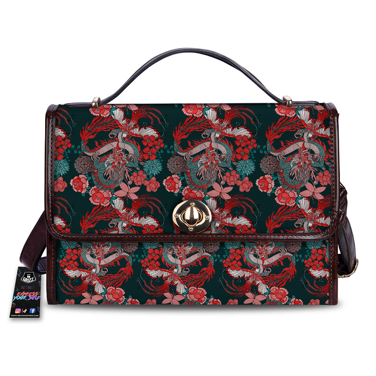 Flower Dragon Vintage Print Pattern Women's Satchel Bag-grizzshop
