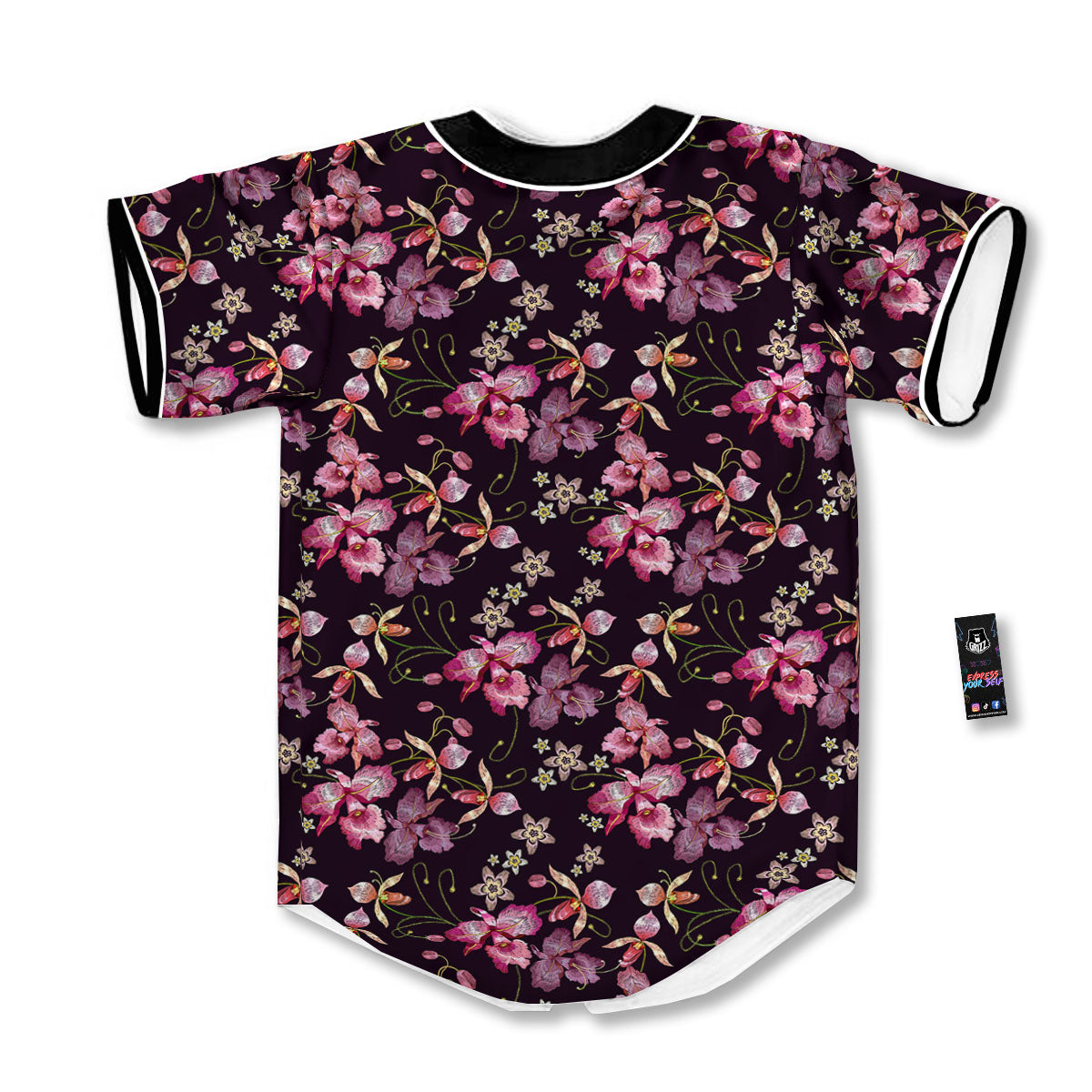 Flower Embroidery Orchid Print Pattern Baseball Jersey-grizzshop