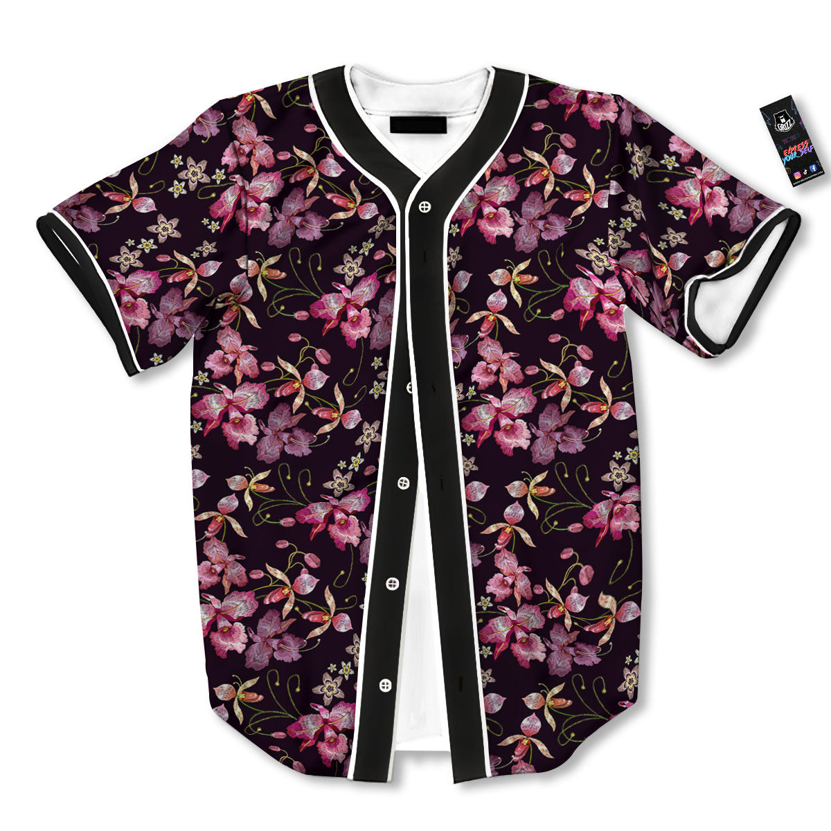 Flower Embroidery Orchid Print Pattern Baseball Jersey-grizzshop