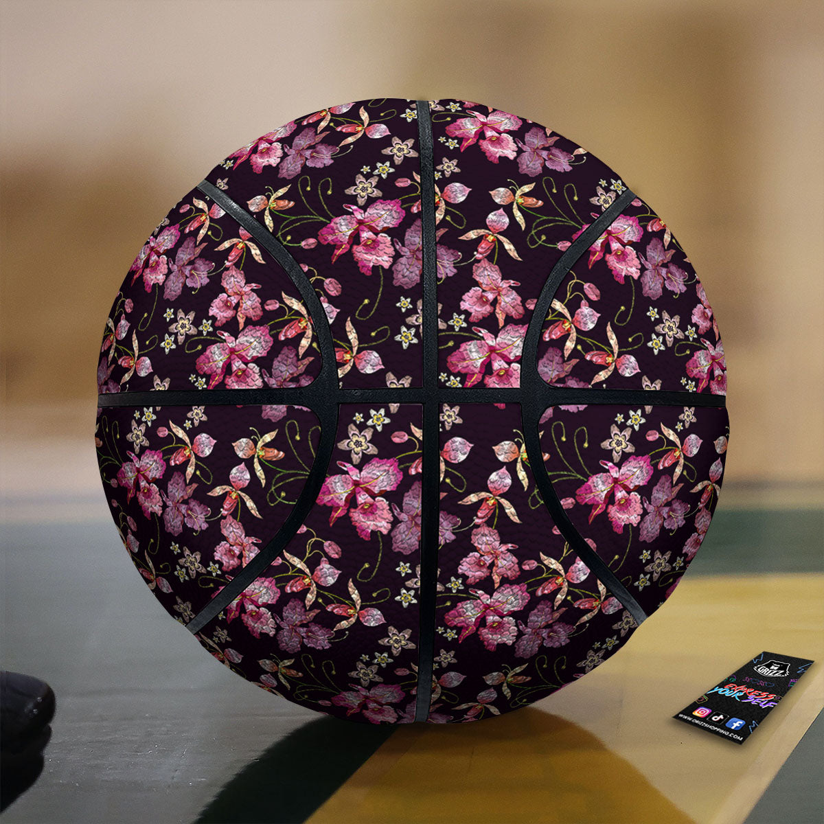 Flower Embroidery Orchid Print Pattern Basketball-grizzshop