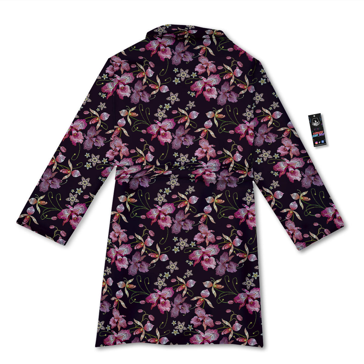 Flower Embroidery Orchid Print Pattern Bathrobe-grizzshop