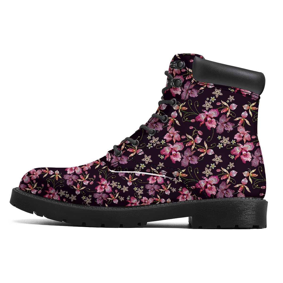 Flower Embroidery Orchid Print Pattern Boots-grizzshop