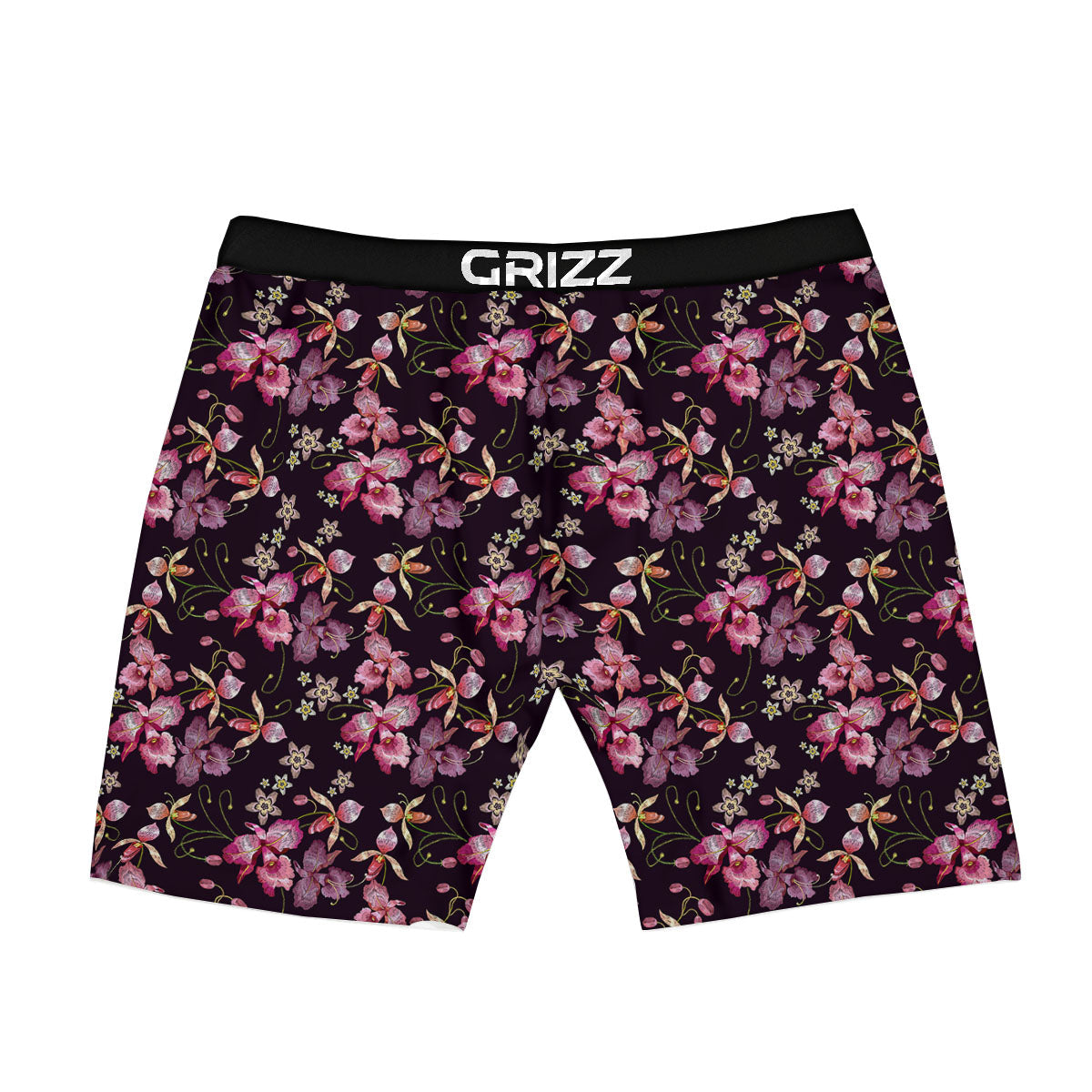 Flower Embroidery Orchid Print Pattern Boxer Briefs-grizzshop