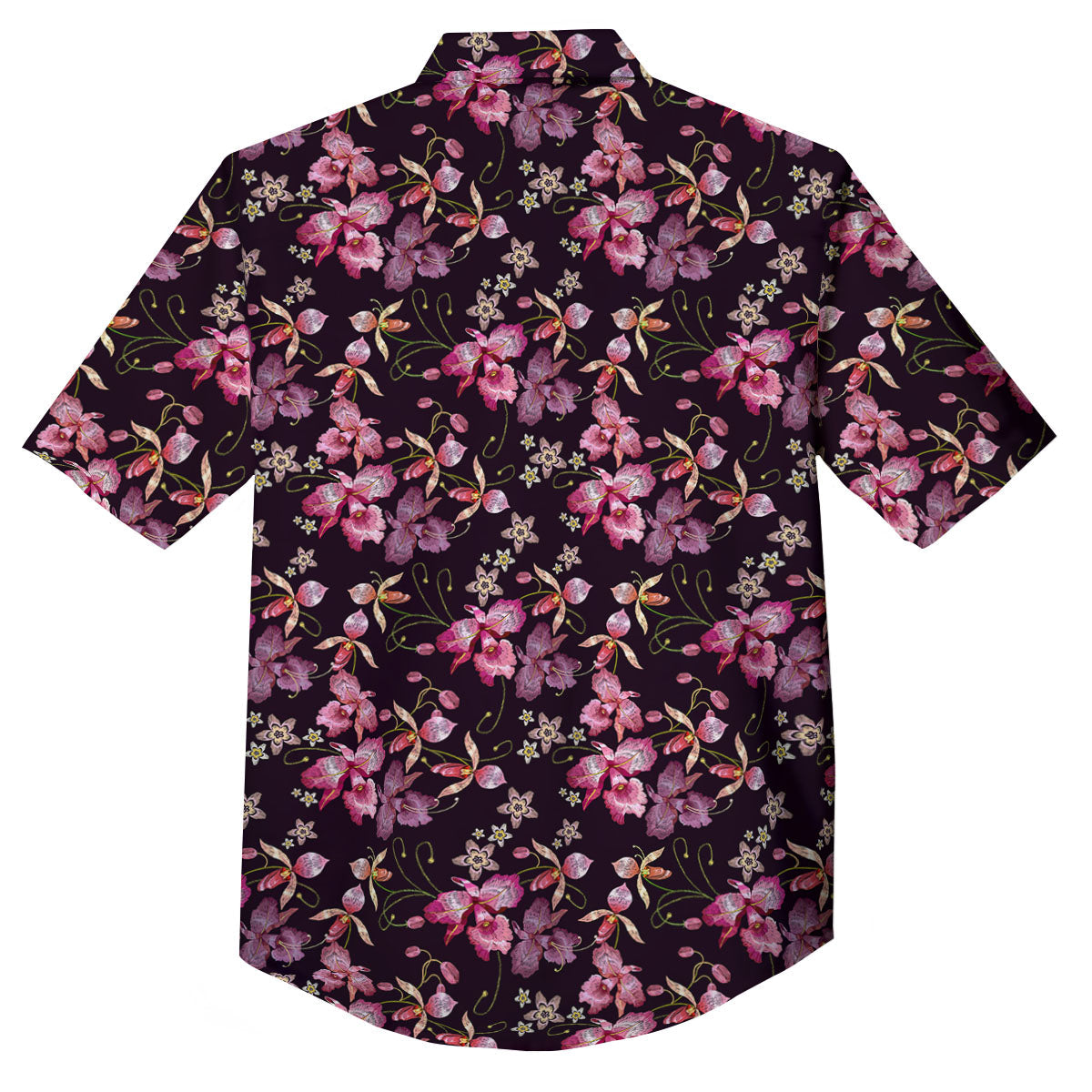 Flower Embroidery Orchid Print Pattern Button Up Shirt-grizzshop